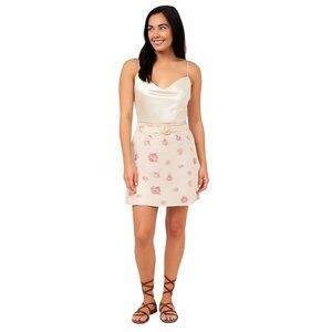 2/$30 Princess Highway Size US 8  Floral Linen Blend Skirt W/ Belt Cream & Pink